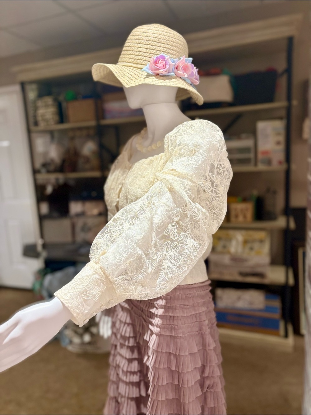 Capelli of New York Beige Straw Hat with Silver Threading - Picture 7 of 8